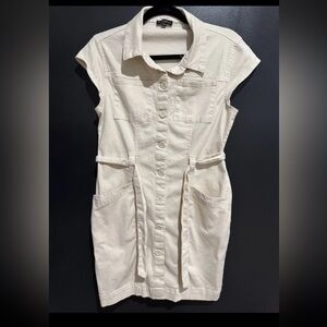 Cream Button-Up Dress with Pockets